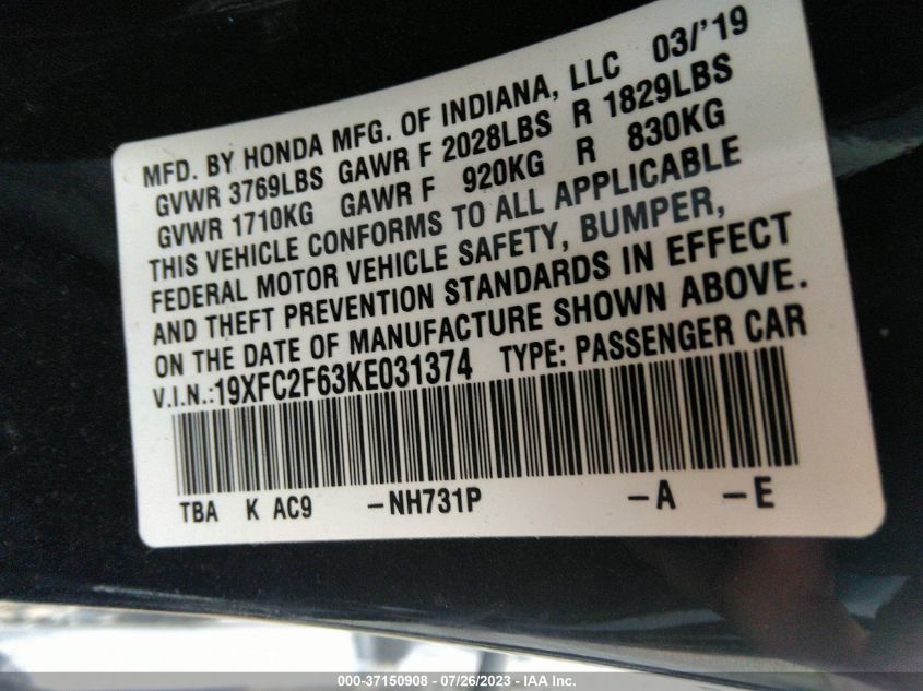 2019 HONDA CIVIC SEDAN LX - 19XFC2F63KE031374