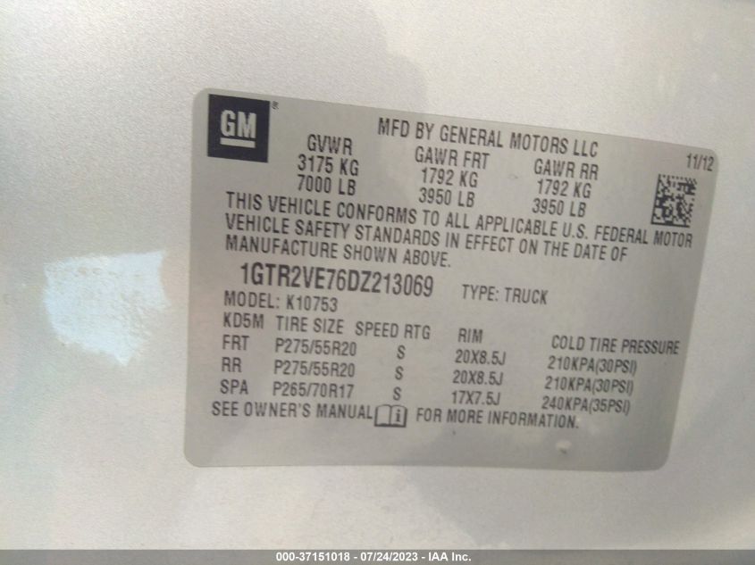 2013 GMC SIERRA 1500 SLE - 1GTR2VE76DZ210306