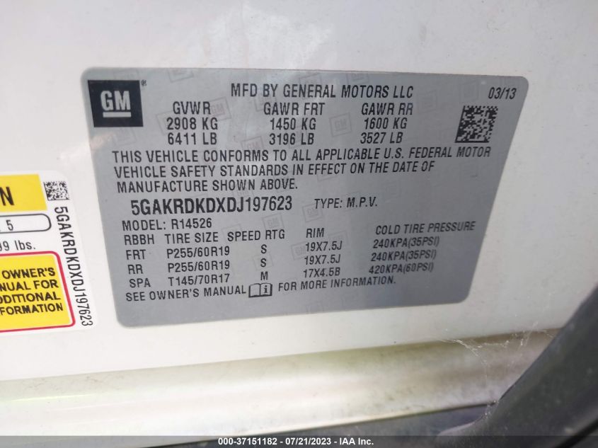 2013 BUICK ENCLAVE - 5GAKRDKDXDJ197623