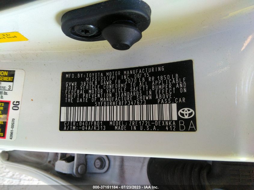 2015 TOYOTA COROLLA L/LE/S/S PLUS/LE PLUS - 5YFBURHE8FP347673