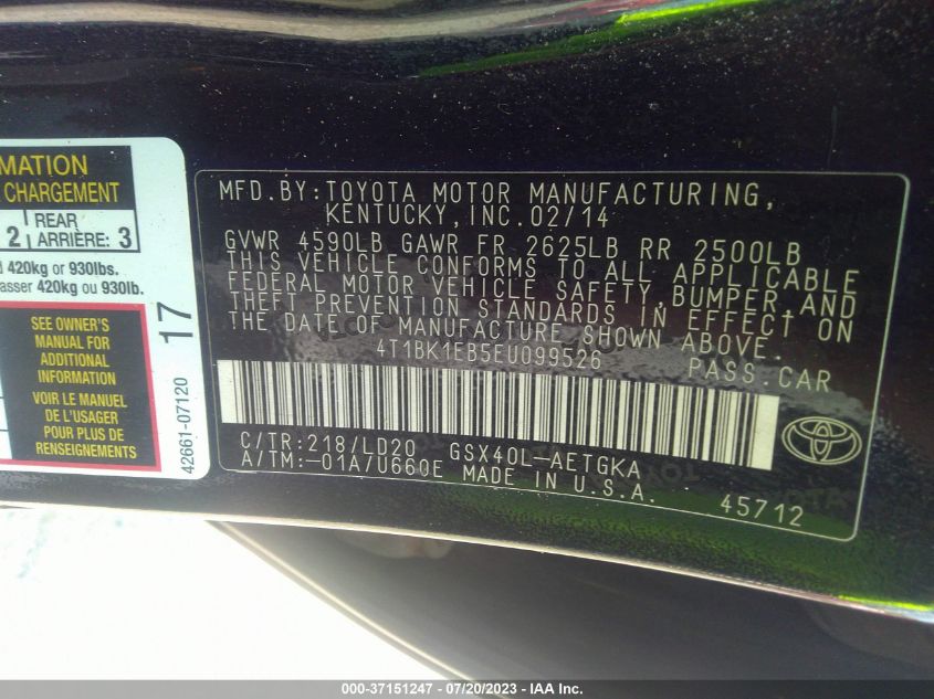 2014 TOYOTA AVALON LIMITED - 4T1BK1EB5EU099526