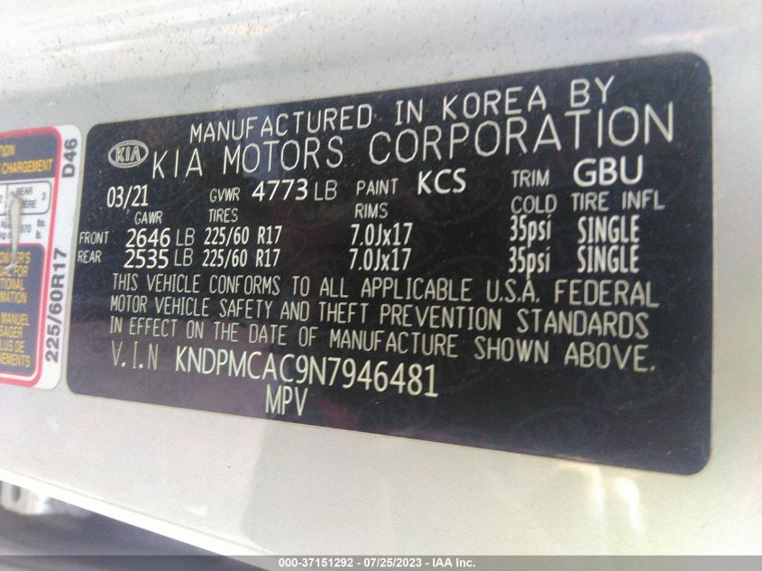 2022 KIA SPORTAGE LX - KNDPMCAC9N7946481