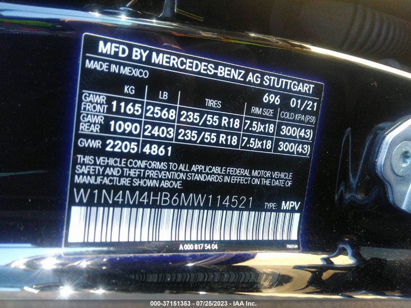 2021 MERCEDES-BENZ GLB GLB 250 - W1N4M4HB6MW114521