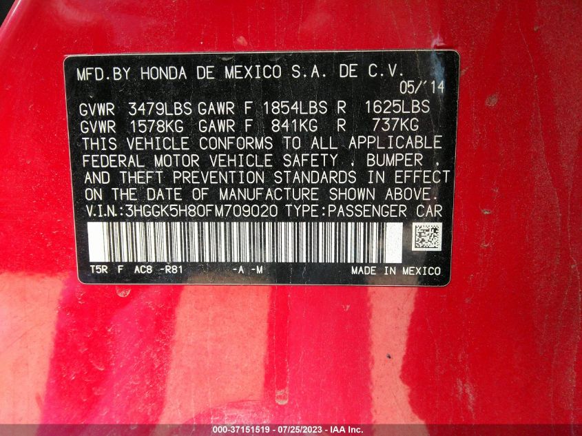 2015 HONDA FIT EX-L/EX - 3HGGK5H80FM709020