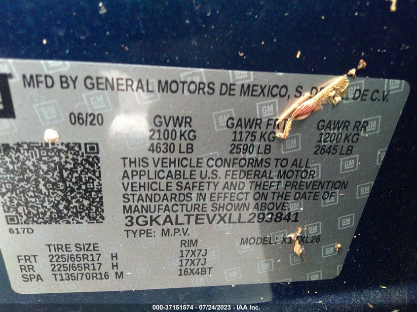 VIN 3GKALTEVXLL293841 2020 GMC TERRAIN SLE