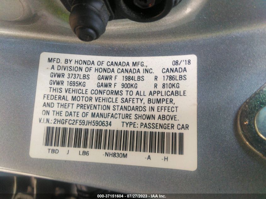 2018 HONDA CIVIC SEDAN LX - 2HGFC2F59JH590634