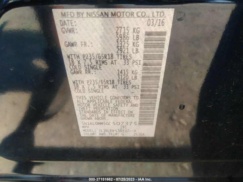 2016 INFINITI QX60 - 5N1AL0MM5GC507375