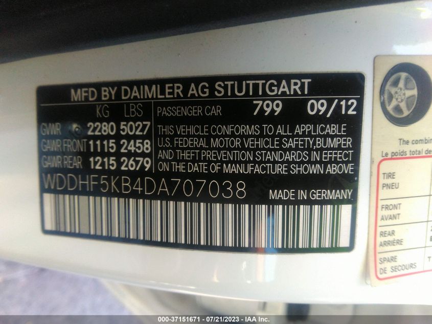 2013 MERCEDES-BENZ E-CLASS E 350 - WDDHF5KB4DA707038