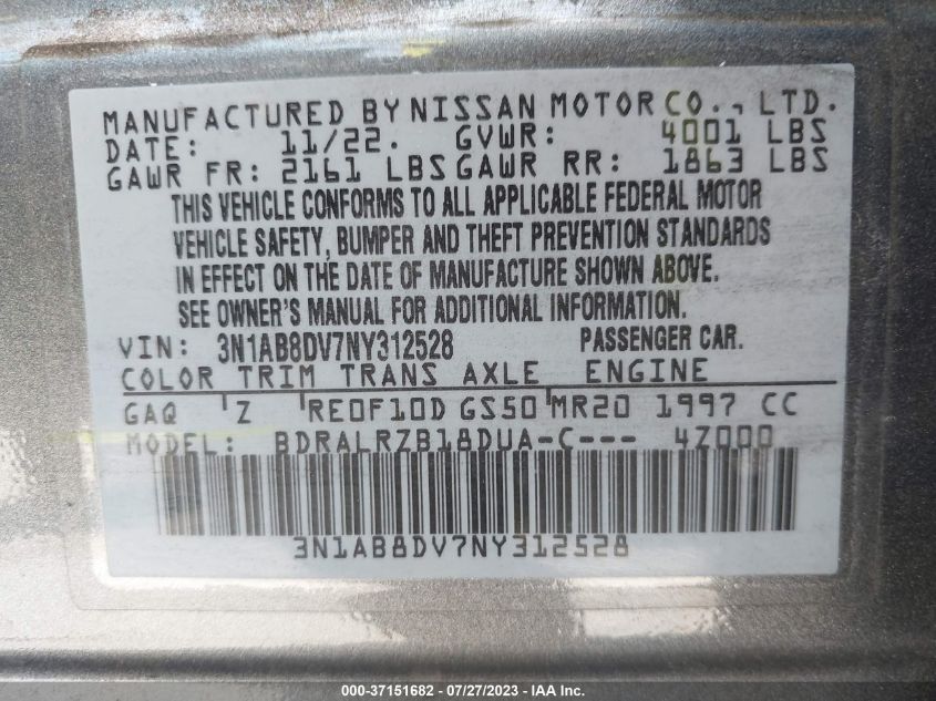 2022 NISSAN SENTRA SR - 3N1AB8DV7NY312528