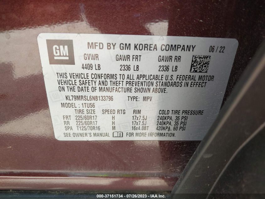 2022 CHEVROLET TRAILBLAZER LT - KL79MRSL6NB133796