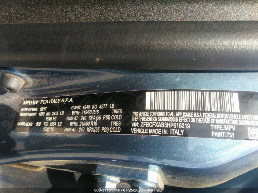 2017 FIAT 500X POP - ZFBCFXAB3HP616219