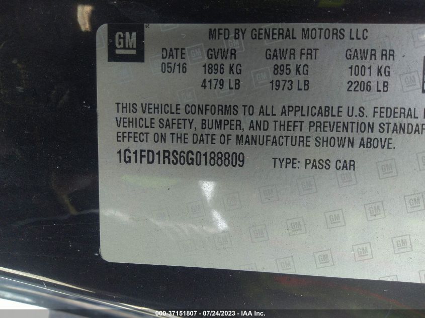 2016 CHEVROLET CAMARO 2LT - 1G1FD1RS6G0188809