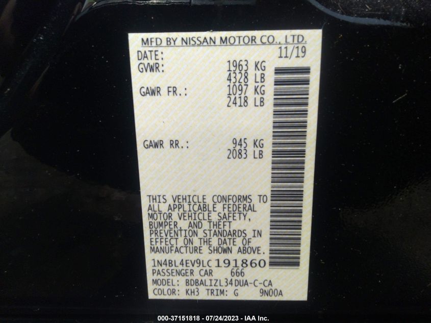 2020 NISSAN ALTIMA 2.5 SL - 1N4BL4EV9LC191860