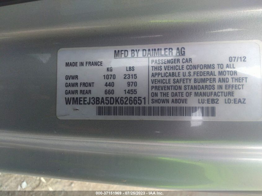 2013 SMART FORTWO PURE/PASSION - WMEEJ3BA5DK626651