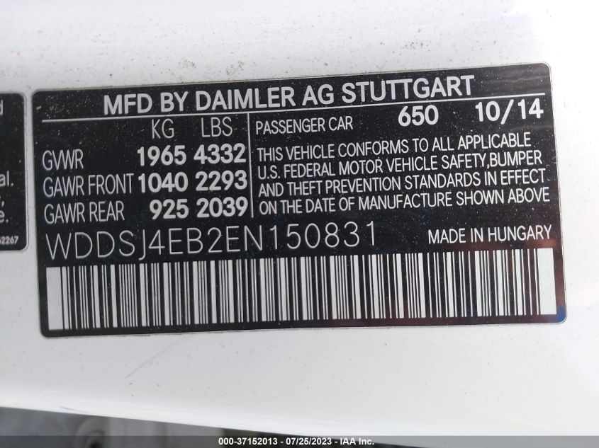 2014 MERCEDES-BENZ CLA-CLASS CLA 250 - WDDSJ4EB2EN150831