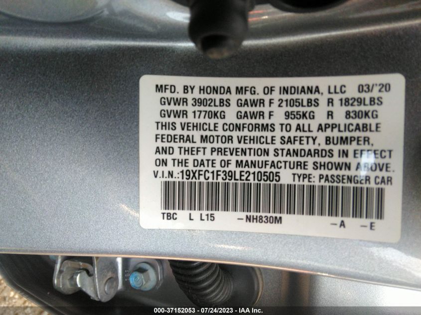 2020 HONDA CIVIC SEDAN EX - 19XFC1F39LE210505