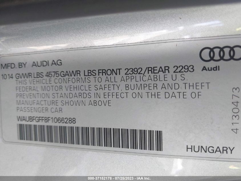 2015 AUDI S3/A3 2.0T PREMIUM WAUBFGFF8F1066288