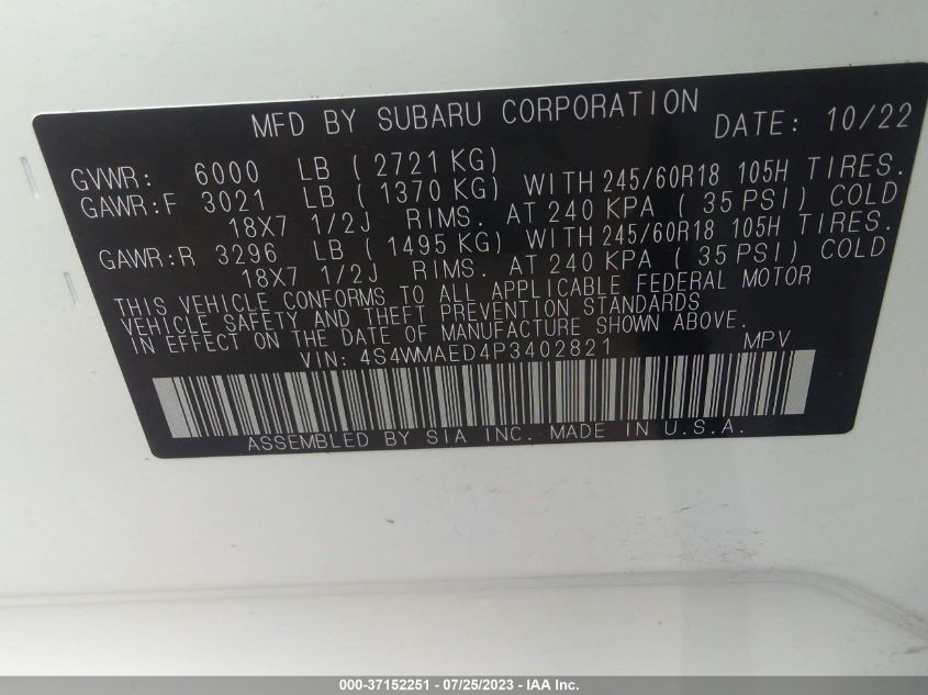 2023 SUBARU ASCENT PREMIUM - 4S4WMAED4P3402821