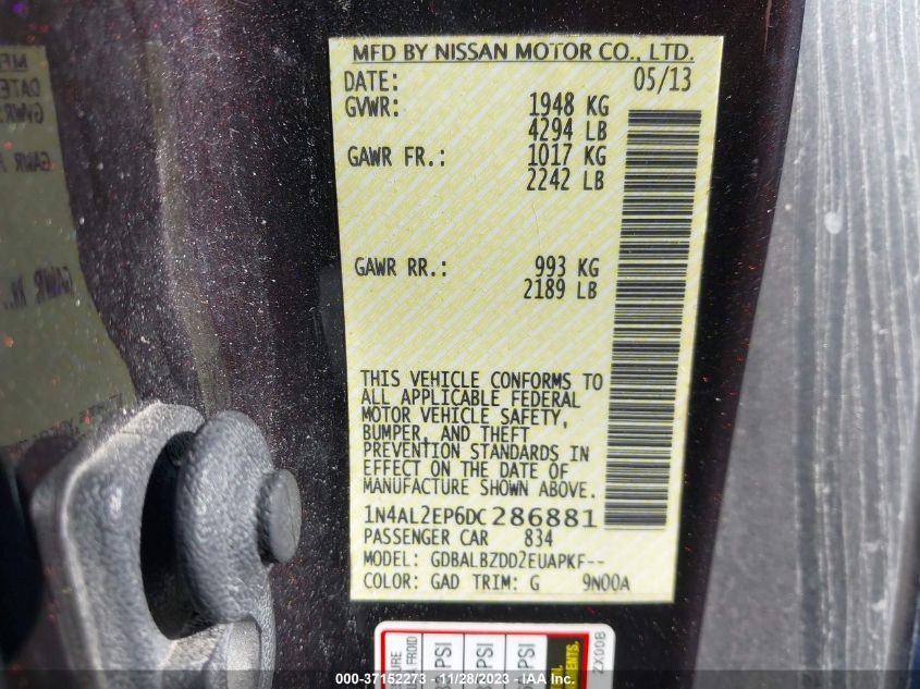 2013 NISSAN ALTIMA 2.5 S - 1N4AL2EP6DC286881