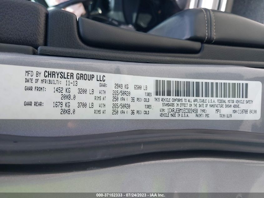 2014 JEEP GRAND CHEROKEE LIMITED - 1C4RJEBM1EC322458