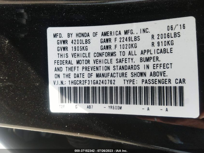 2016 HONDA ACCORD SEDAN LX - 1HGCR2F31GA240762