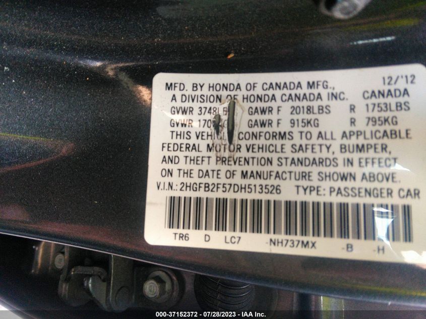 2013 HONDA CIVIC SDN LX - 2HGFB2F57DH513526