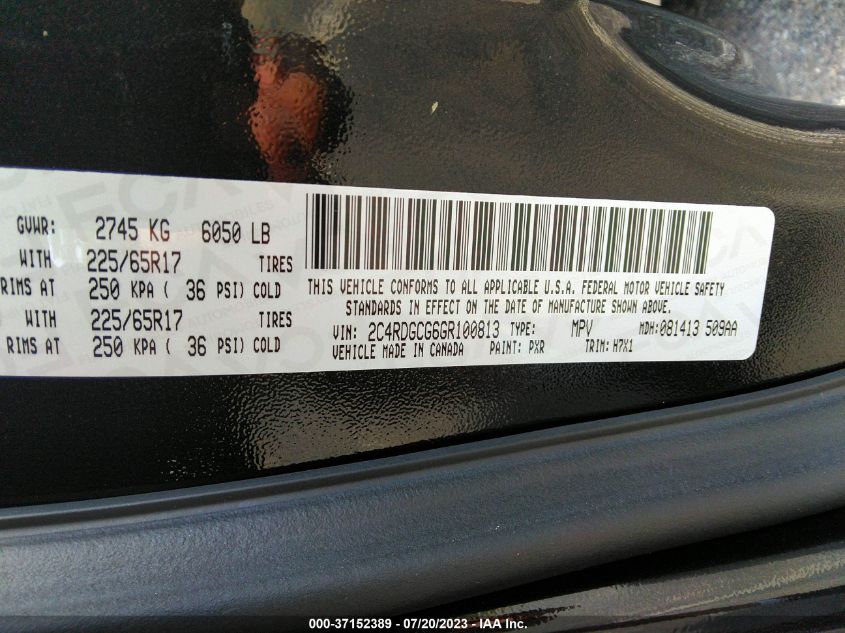 2016 DODGE GRAND CARAVAN SXT - 2C4RDGCG6GR100813