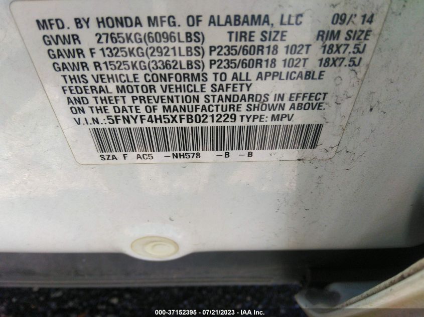 2015 HONDA PILOT EX-L - 5FNYF4H5XFB021229
