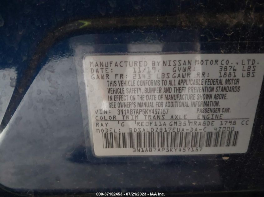 2019 NISSAN SENTRA SV - 3N1AB7AP5KY457157