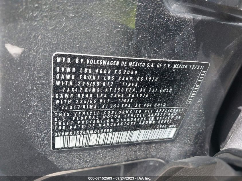 2022 VOLKSWAGEN TAOS S - 3VVMX7B26NM049696