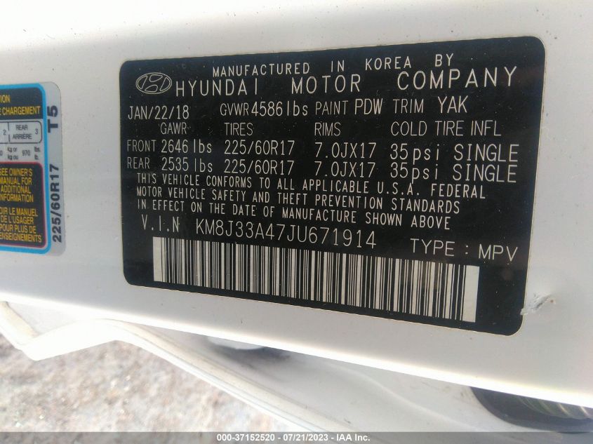 2018 HYUNDAI TUCSON LIMITED/SPORT AND ECO/SE - KM8J33A47JU671914