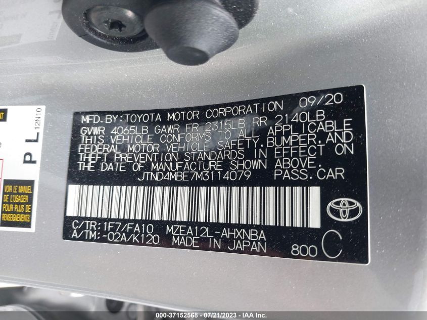 2021 TOYOTA COROLLA  SE - JTND4MBE7M3114079