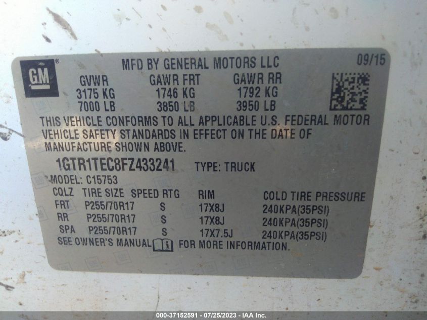 2015 GMC SIERRA 1500 - 1GTR1TEC8FZ433241