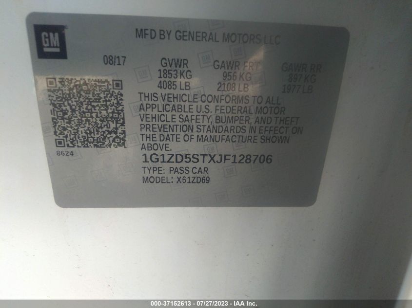 2018 CHEVROLET MALIBU LT - 1G1ZD5STXJF128706