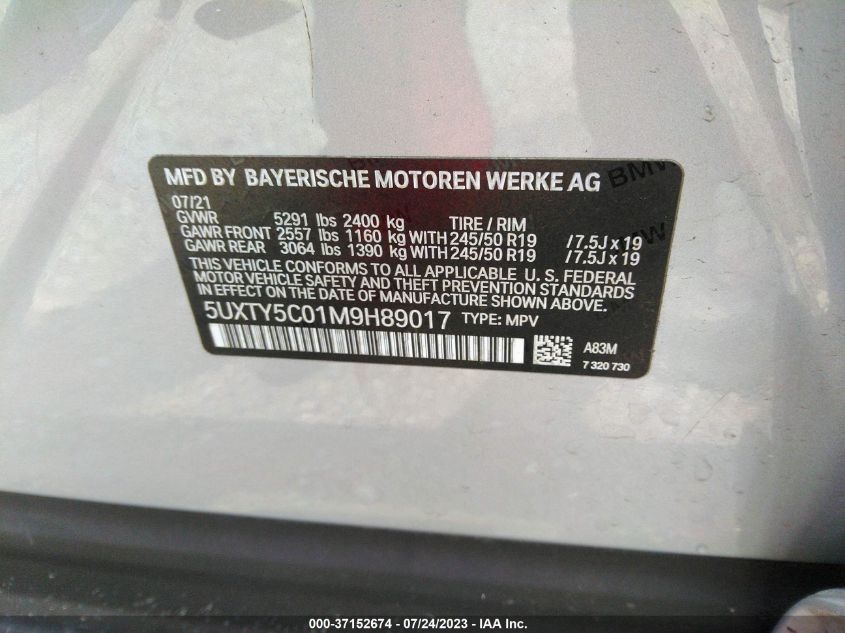 2021 BMW X3 XDRIVE30I - 5UXTY5C01M9H89017