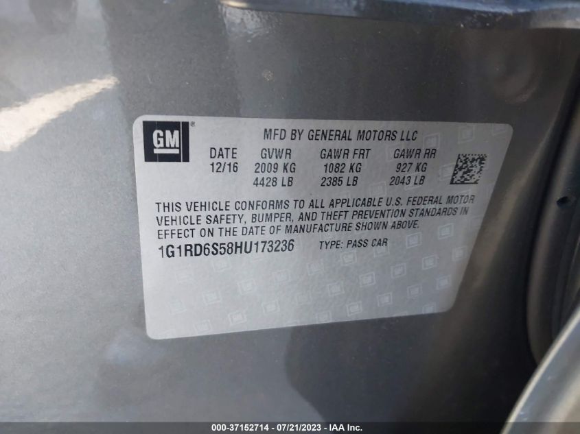 2017 CHEVROLET VOLT PREMIER - 1G1RD6S58HU173236