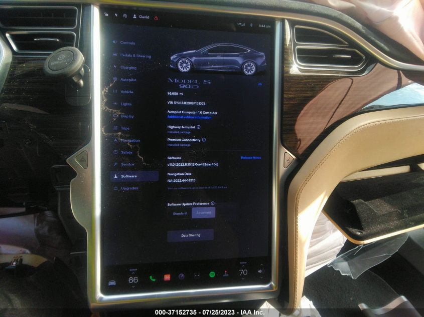 2016 TESLA MODEL S - 5YJSA1E20GF151373