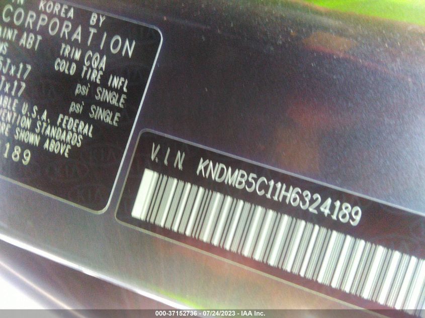 2017 KIA SEDONA LX - KNDMB5C11H6324189