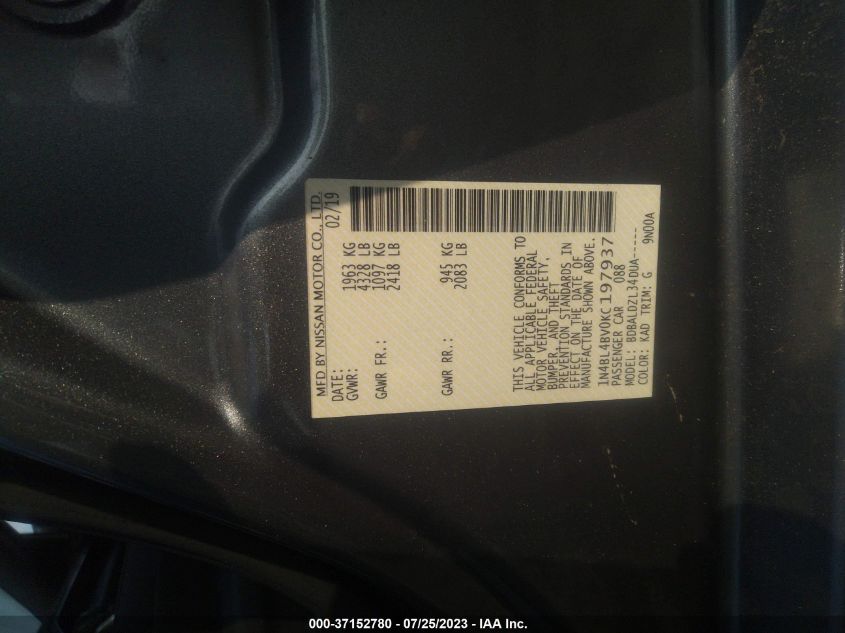 2019 NISSAN ALTIMA 2.5 S - 1N4BL4BV0KC197937