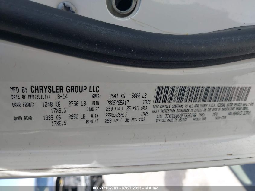2015 DODGE JOURNEY SXT - 3C4PDDBG3FT526106