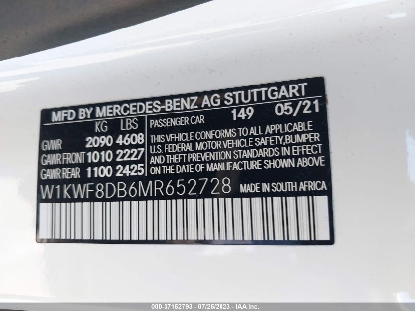 2021 MERCEDES-BENZ C-CLASS C 300 - W1KWF8DB6MR652728