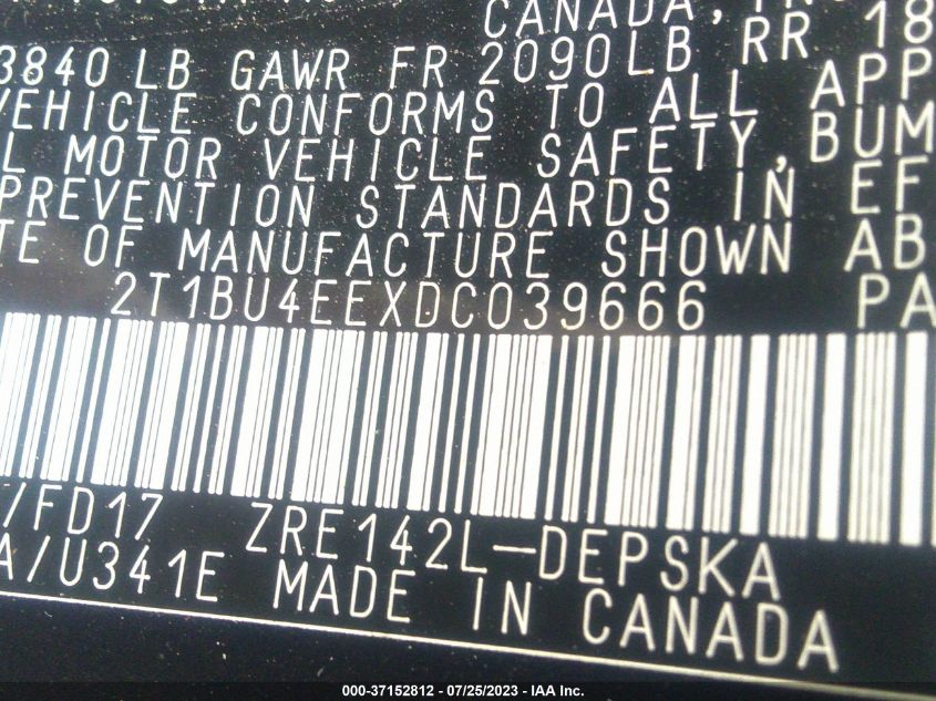 2013 TOYOTA COROLLA L/LE/S - 2T1BU4EEXDC039666
