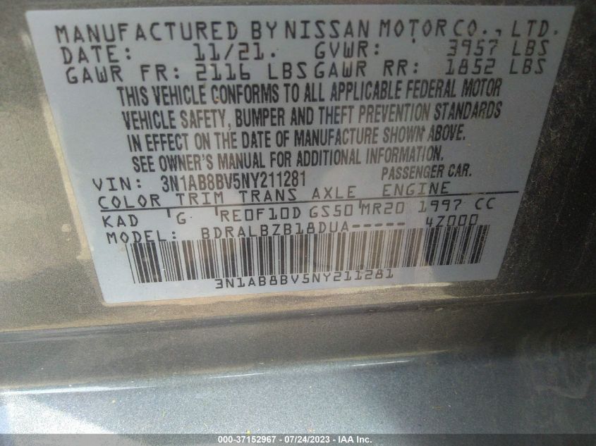 2022 NISSAN SENTRA S - 3N1AB8BV5NY211281