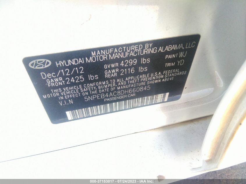 2013 HYUNDAI SONATA GLS - 5NPEB4AC8DH660845