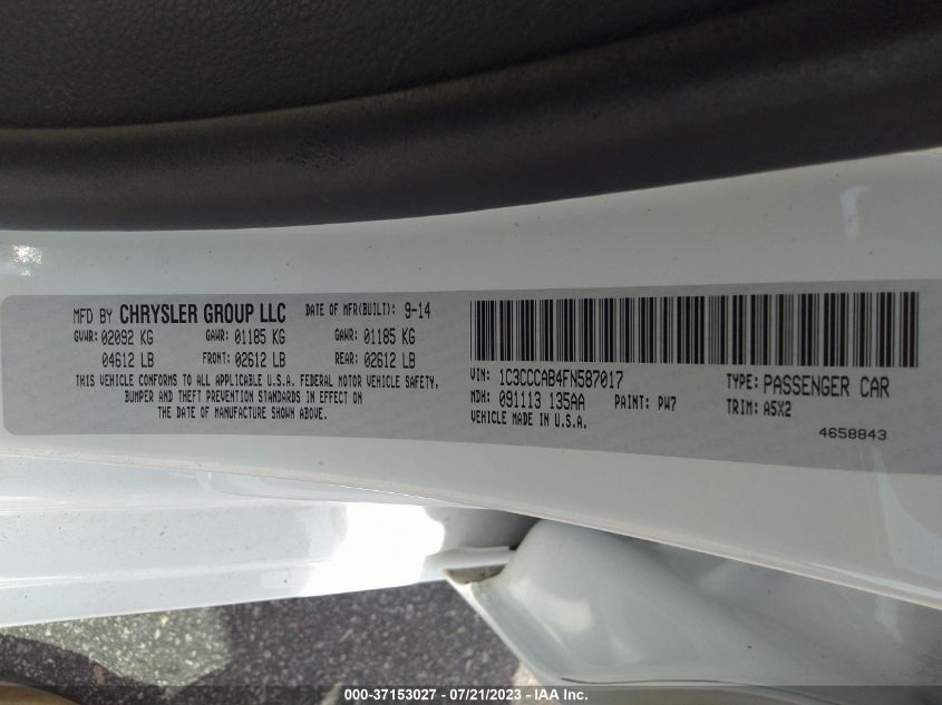 2015 CHRYSLER 200 LIMITED - 1C3CCCAB4FN587017