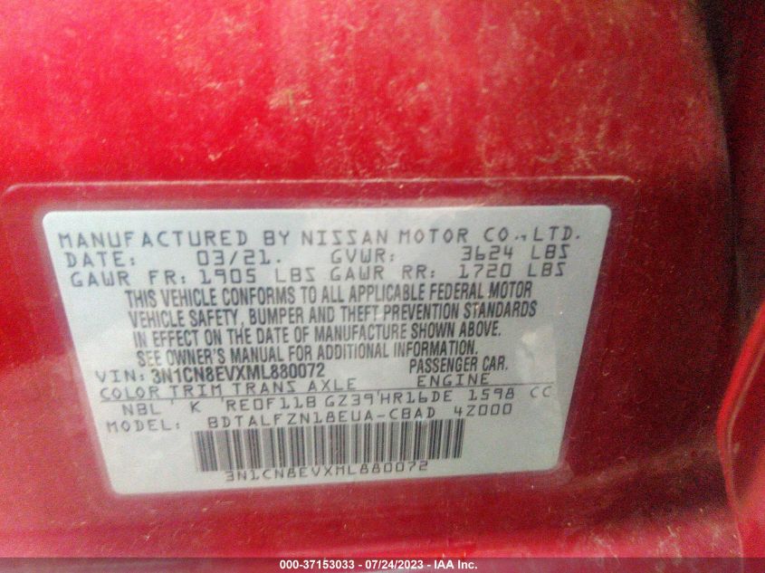 2021 NISSAN VERSA SV - 3N1CN8EVXML880072