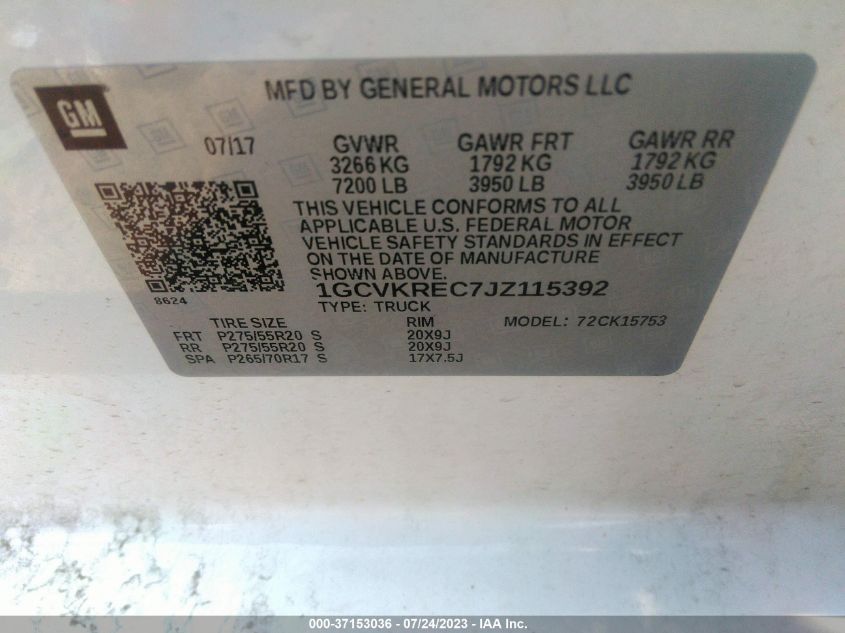 2018 CHEVROLET SILVERADO 1500 LT - 1GCVKREC7JZ115392