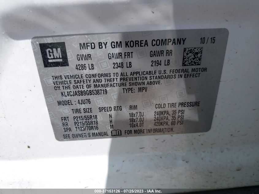 2016 BUICK ENCORE - KL4CJASB9GB538719