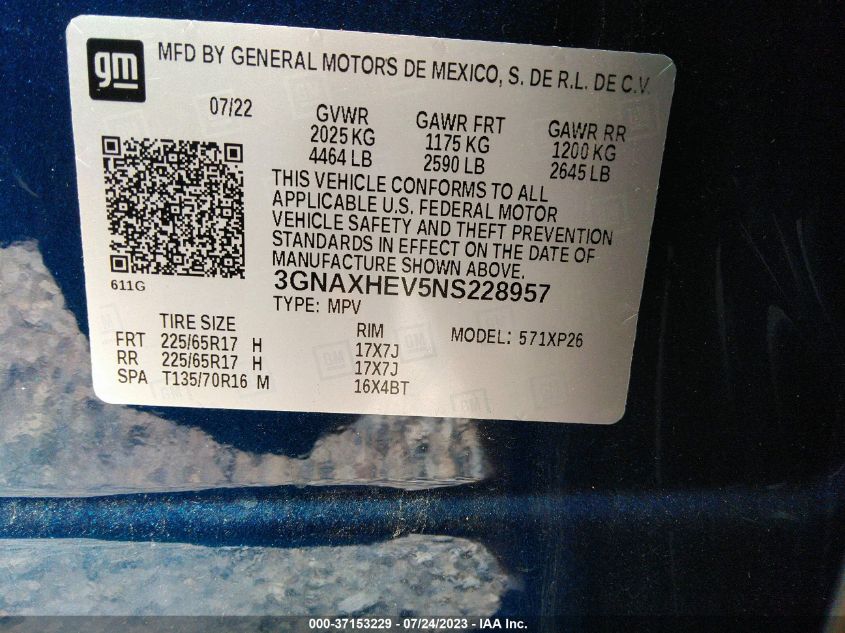 2022 CHEVROLET EQUINOX LS - 3GNAXHEV5NS228957