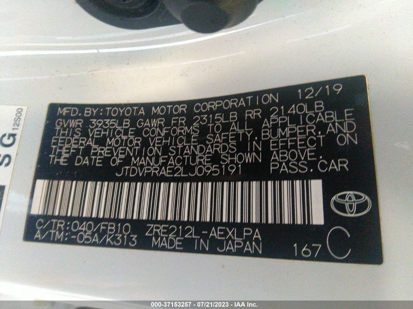 JTDVPRAE2LJ095191 Toyota Corolla LE 9